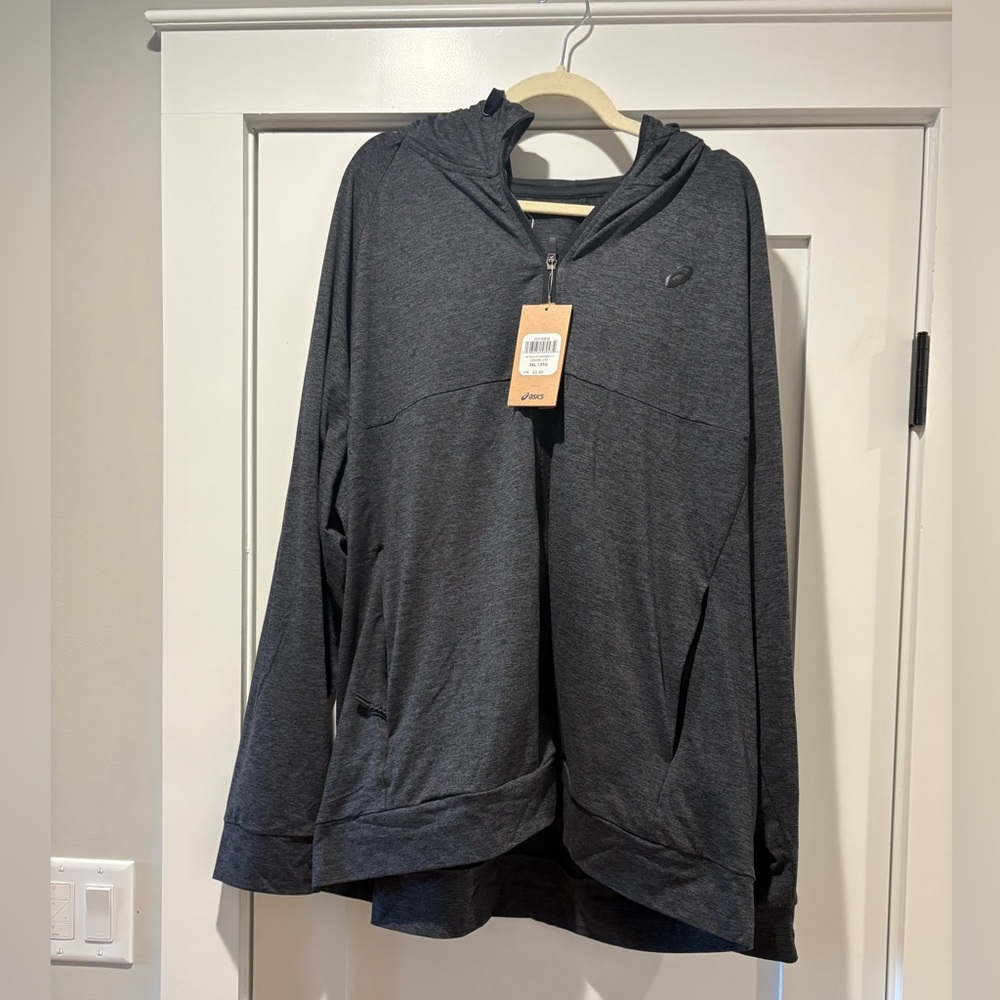 NEW Asics Men's Dark Gray Hooded Half-Zip Sweater 3XL